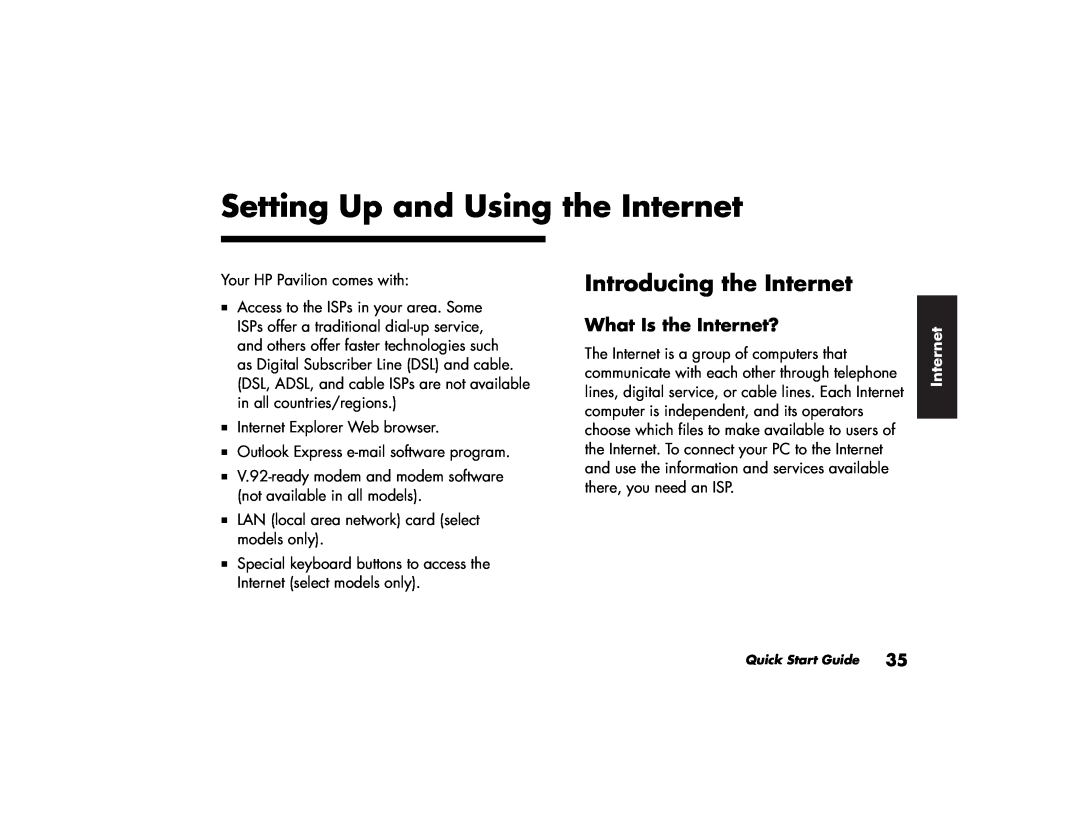 HP 564w (US/CAN), 734n (US/CAN) manual Setting Up and Using the Internet, Introducing the Internet, What Is the Internet? 