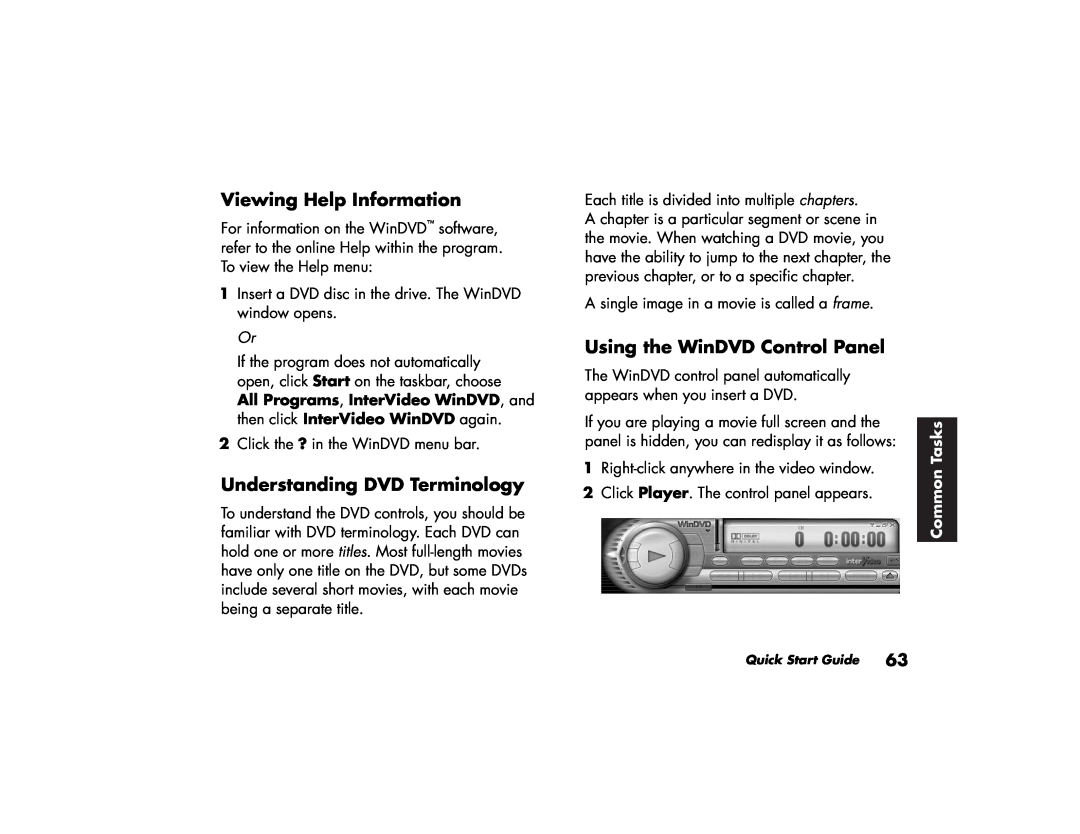 HP 764n (US/CAN), 734n (US/CAN) Viewing Help Information, Understanding DVD Terminology, Using the WinDVD Control Panel 