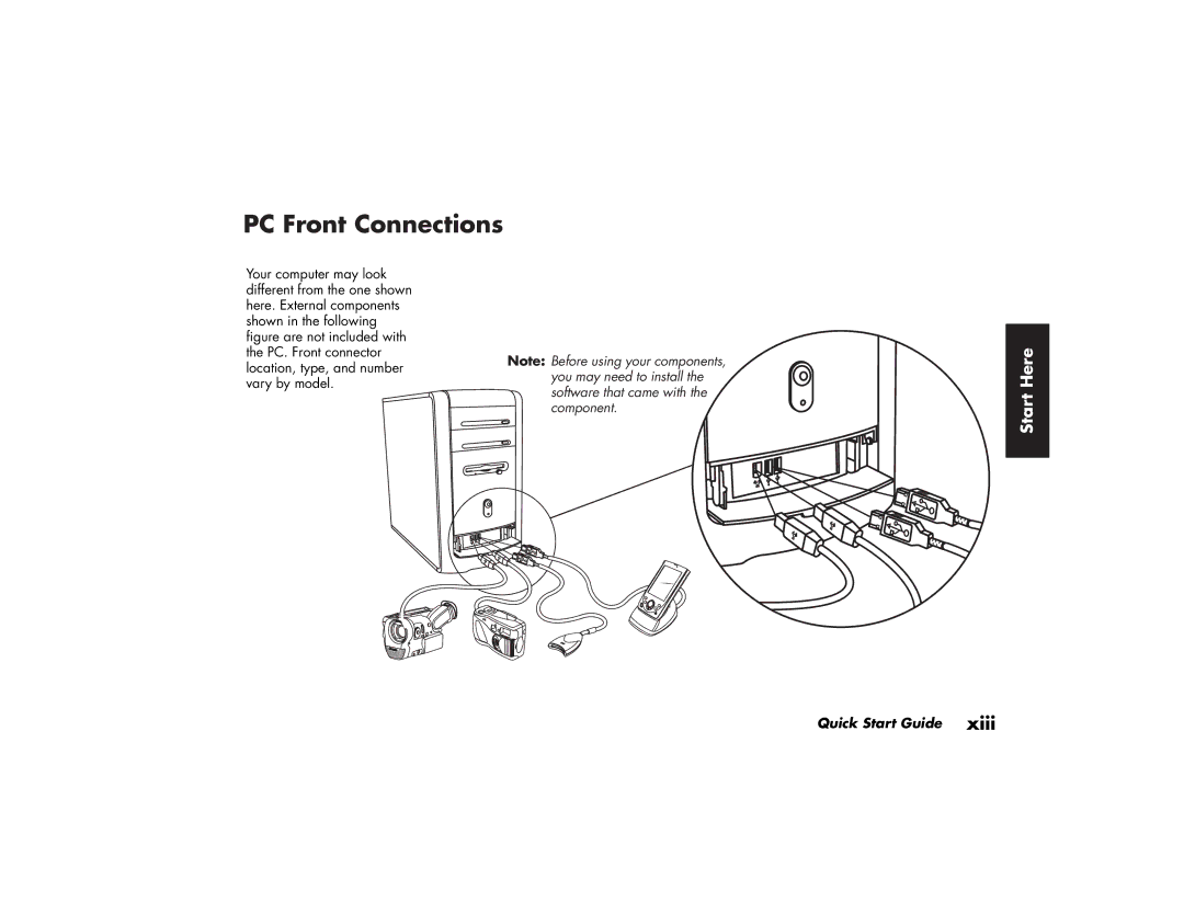 HP 784.uk, 734.uk, 754.uk, 774.uk, 404.uk, 434.uk, 414.uk manual PC Front Connections 