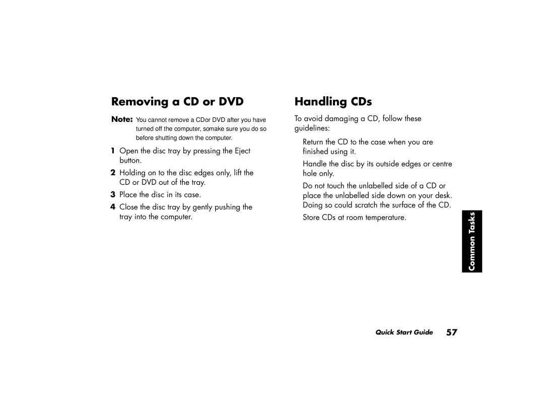 HP 784.uk, 734.uk, 754.uk, 774.uk, 404.uk, 434.uk, 414.uk manual Removing a CD or DVD, Handling CDs 