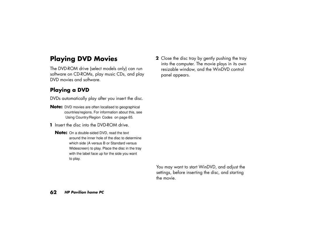 HP 434.uk, 734.uk, 754.uk, 774.uk, 404.uk, 414.uk, 784.uk manual Playing DVD Movies, Playing a DVD 