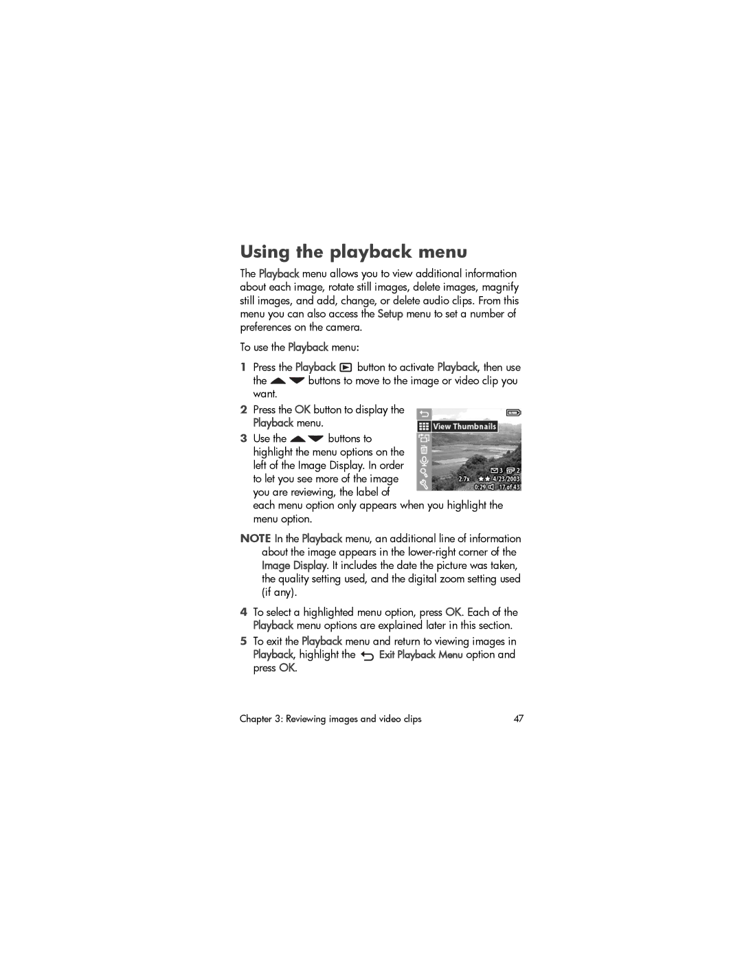 HP 733v, 735 /dock Bundle manual Using the playback menu, To use the Playback menu 