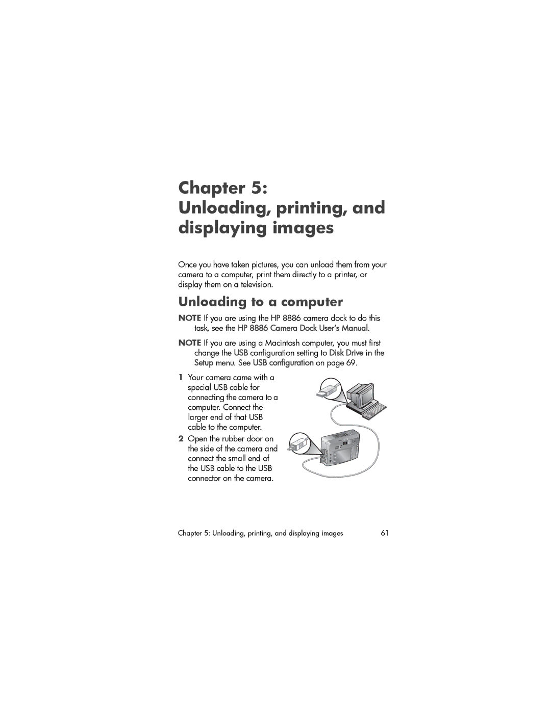 HP 735 /dock Bundle, 733v manual Chapter Unloading, printing, and displaying images, Unloading to a computer 