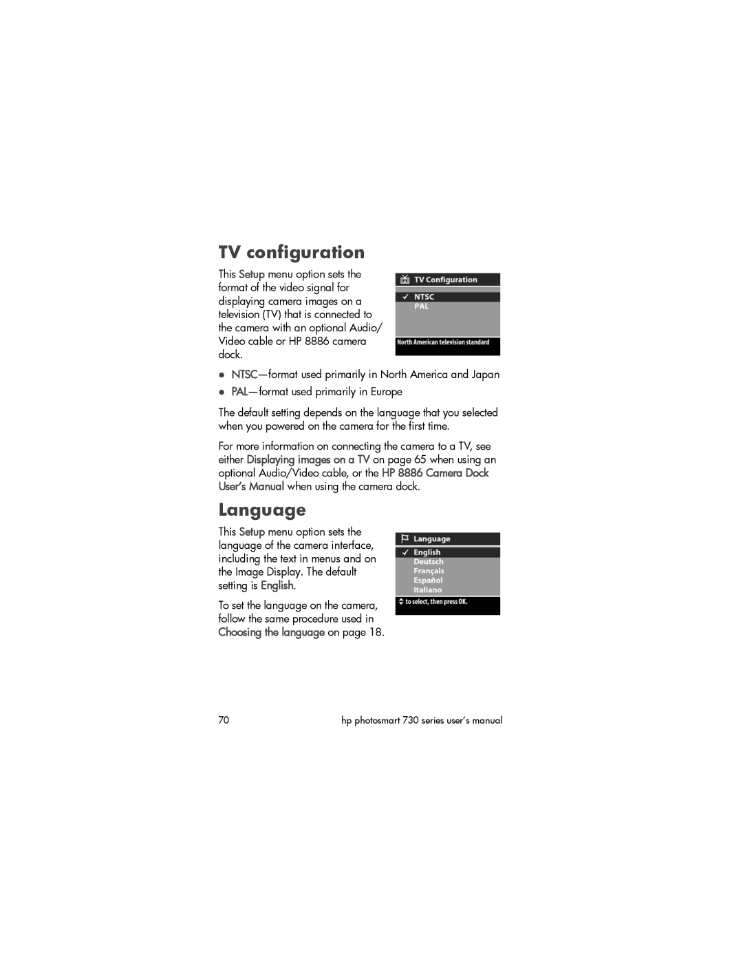 HP 735 /dock Bundle, 733v manual TV configuration, Language 