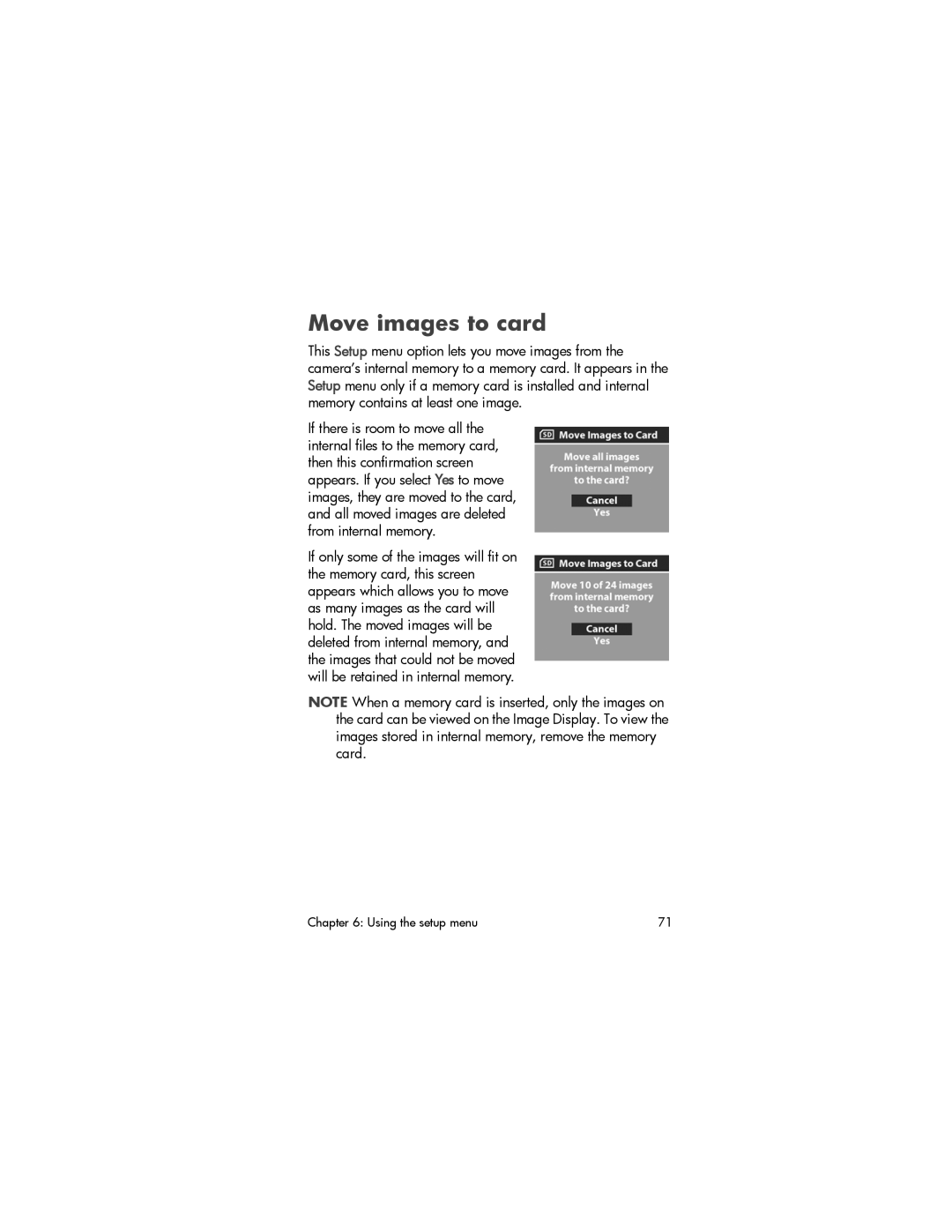 HP 733v, 735 /dock Bundle manual Move images to card 