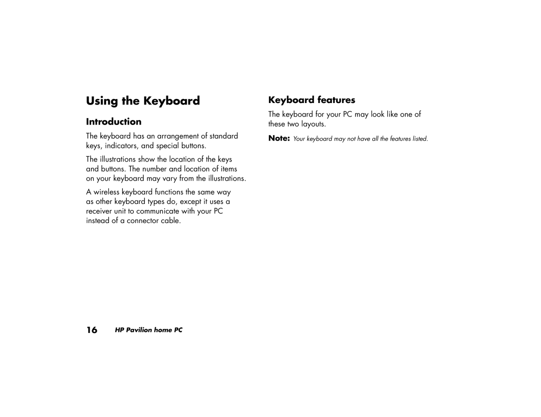 HP 525w (US/CAN), 735n (US/CAN), 725n (US/CAN), 545x (US/CAN), 525x (US) Using the Keyboard, Introduction, Keyboard features 