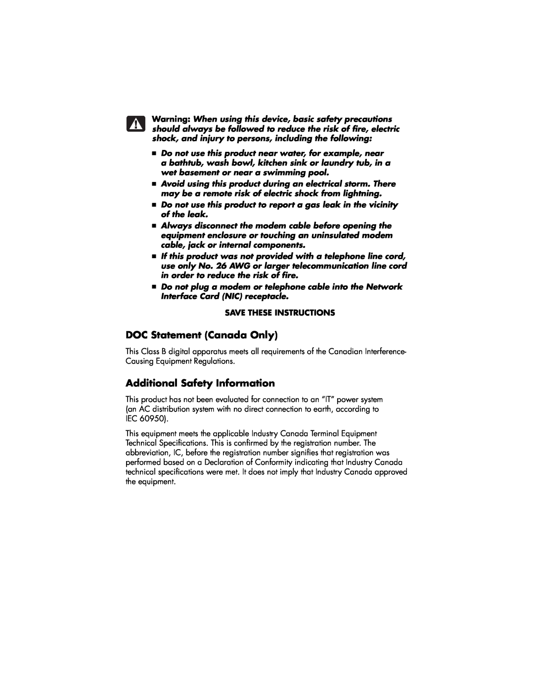 HP 525c (US/CAN), 735n (US/CAN) manual DOC Statement Canada Only, Additional Safety Information, Save These Instructions 
