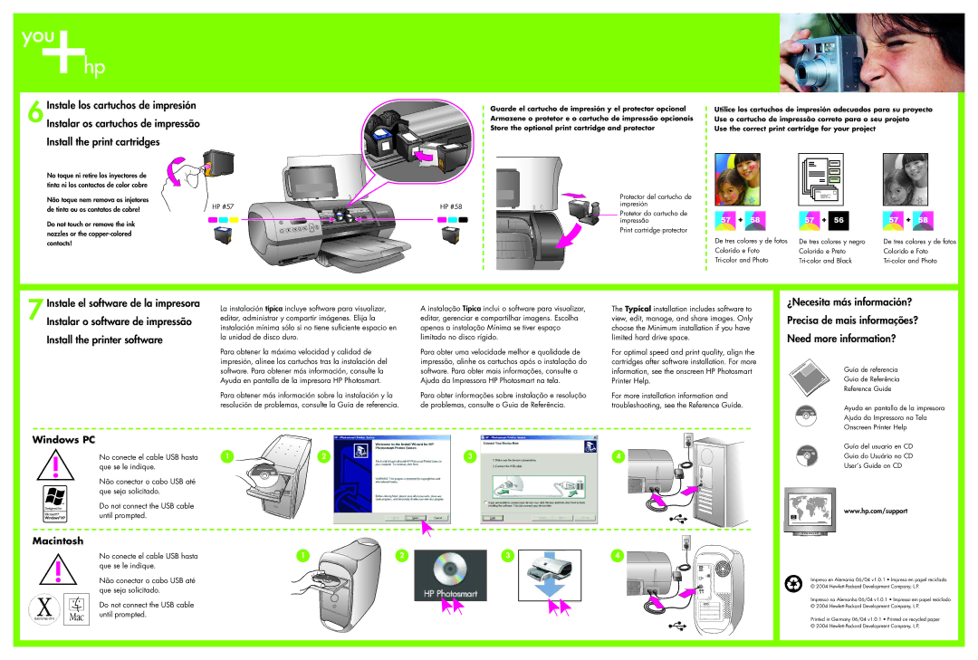 HP 7400 7400 manual Install the print cartridges, Install the printer software, Windows PC, Macintosh 