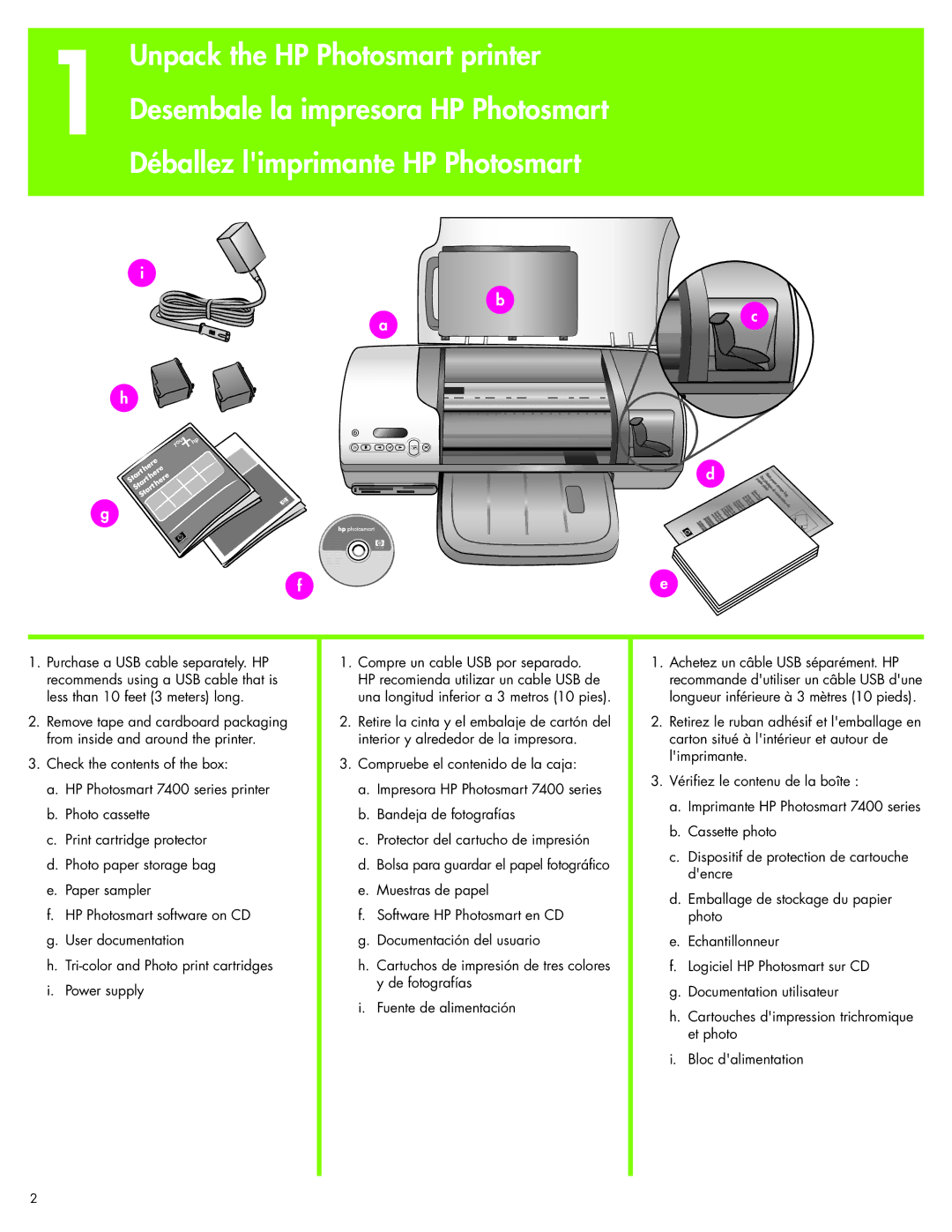 HP 7400 manual Déballez limprimante HP Photosmart 