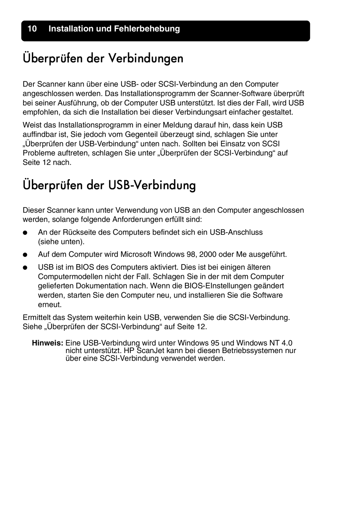 HP 7400c manual Überprüfen der Verbindungen, Überprüfen der USB-Verbindung 