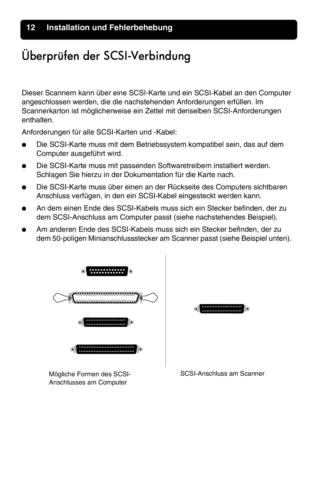 HP 7400c manual Überprüfen der SCSI-Verbindung 