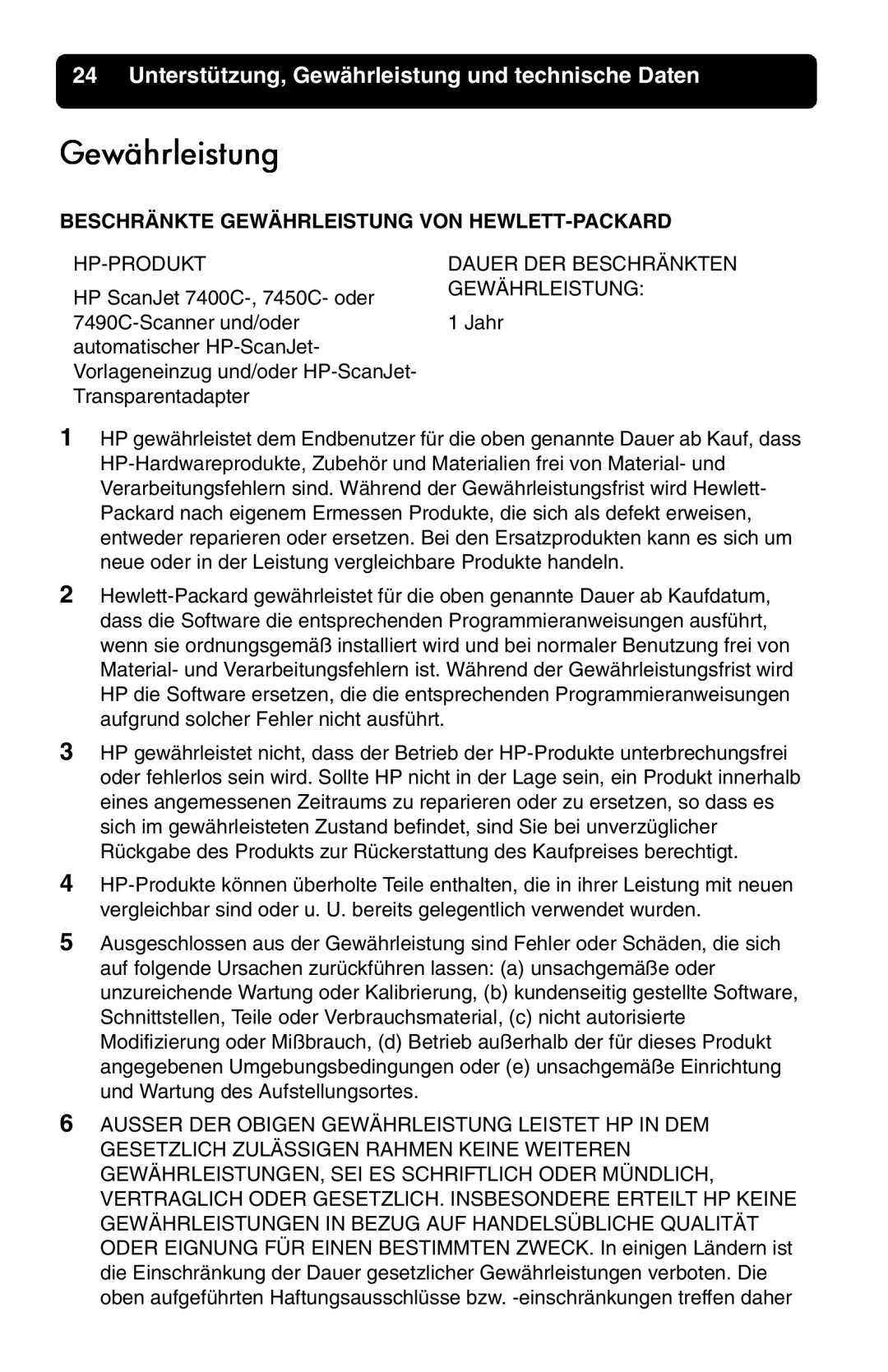 HP 7400c manual Beschränkte Gewährleistung VON HEWLETT-PACKARD 