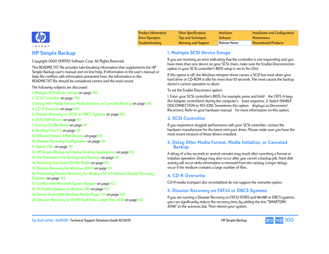 HP 740n (US) Multiple SCSI Device Setups, SCSI Controller, Backup, CD-R Overwrite, device’s current operation to abort 