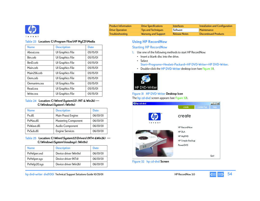HP 790t (LA) Using HP RecordNow, Starting HP RecordNow, Location C\Program Files\HP MyCD\Media, Date, hp cd-dvd Screen 