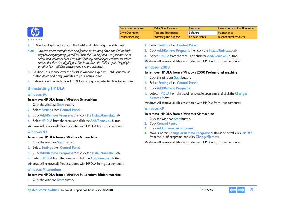 HP 732c (US) manual Uninstalling HP DLA, Windows NT, Windows Millennium, Windows XP, Select Settings then Control Panel 