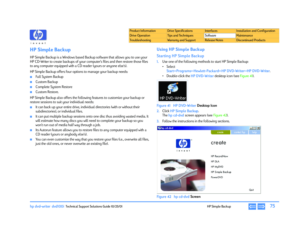 HP 752m (LA) Using HP Simple Backup, Starting HP Simple Backup, HP DVD-Writer Desktop Icon 2. Click HP Simple Backup 