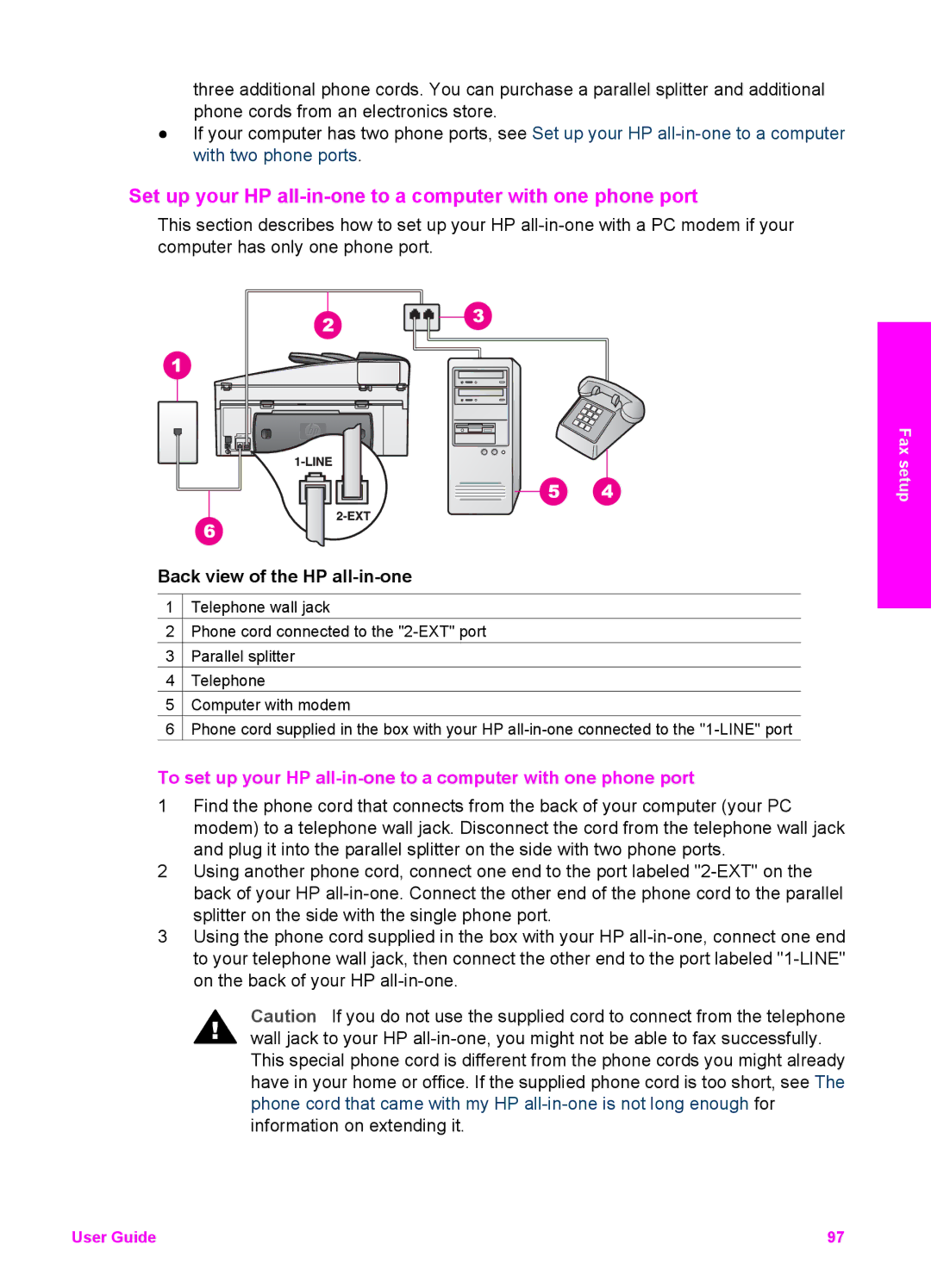 HP 7410xi, 7310xi manual Set up your HP all-in-one to a computer with one phone port 