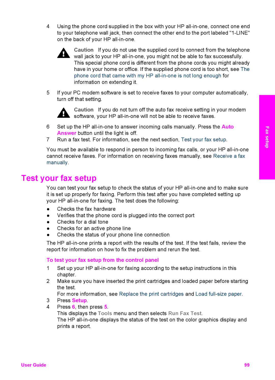 HP 7310xi, 7410xi manual Test your fax setup, To test your fax setup from the control panel 