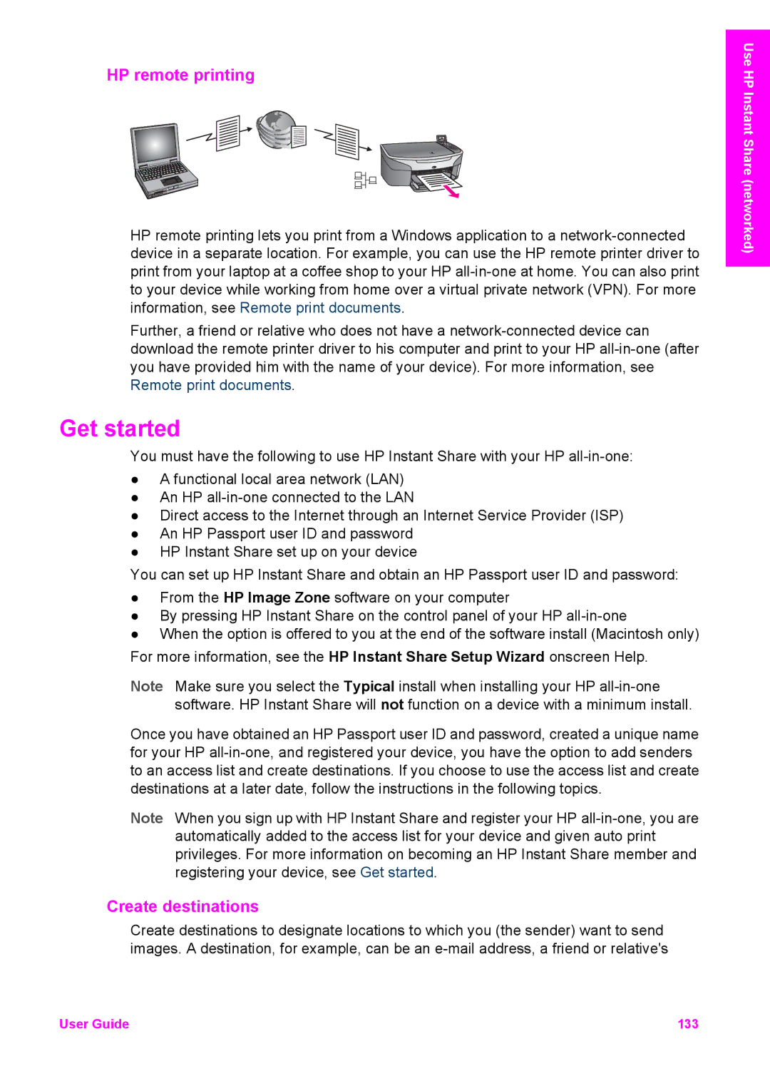 HP 7410xi, 7310xi manual HP remote printing, Create destinations 