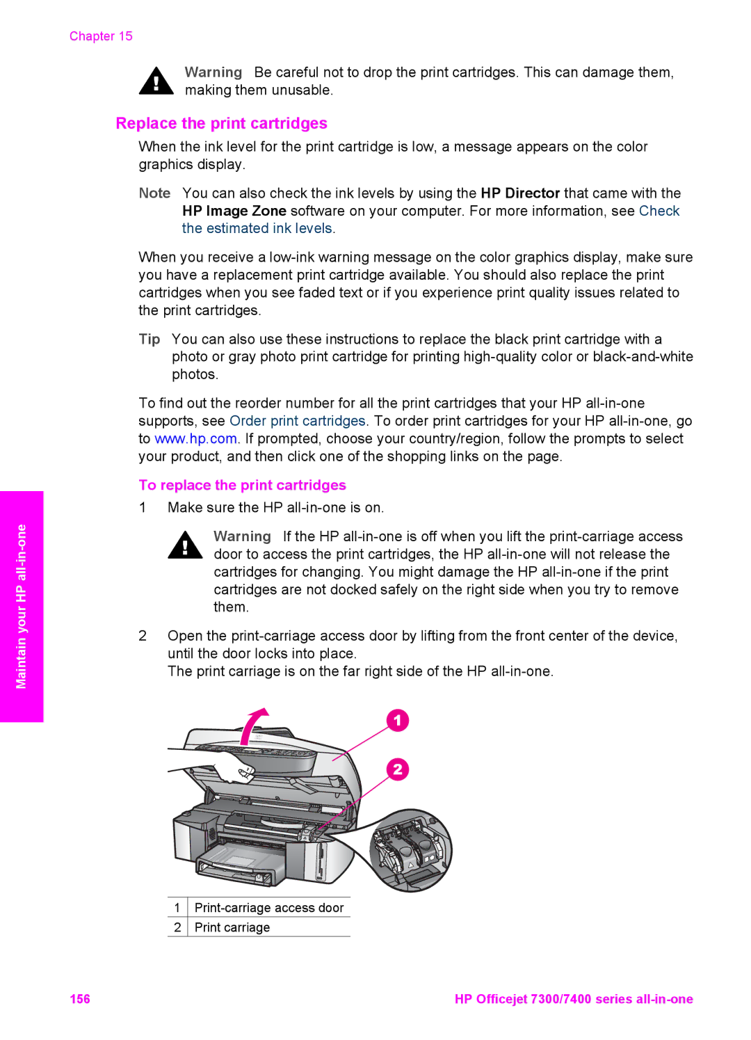 HP 7410xi, 7310xi manual Replace the print cartridges, To replace the print cartridges 