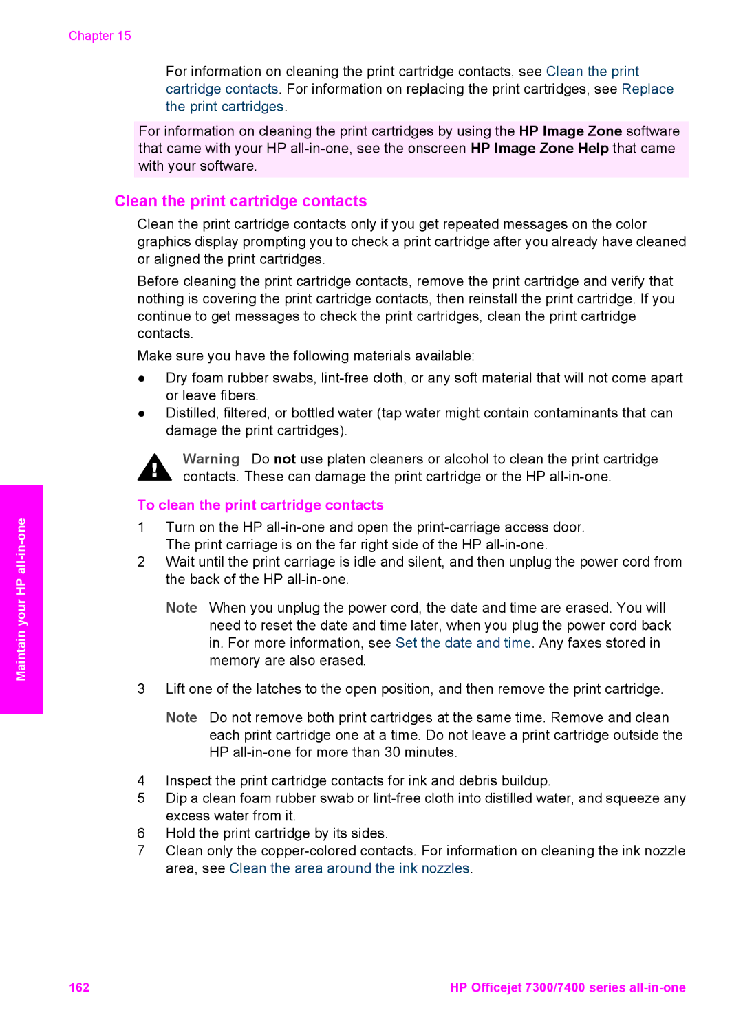 HP 7410xi, 7310xi manual Clean the print cartridge contacts, To clean the print cartridge contacts 