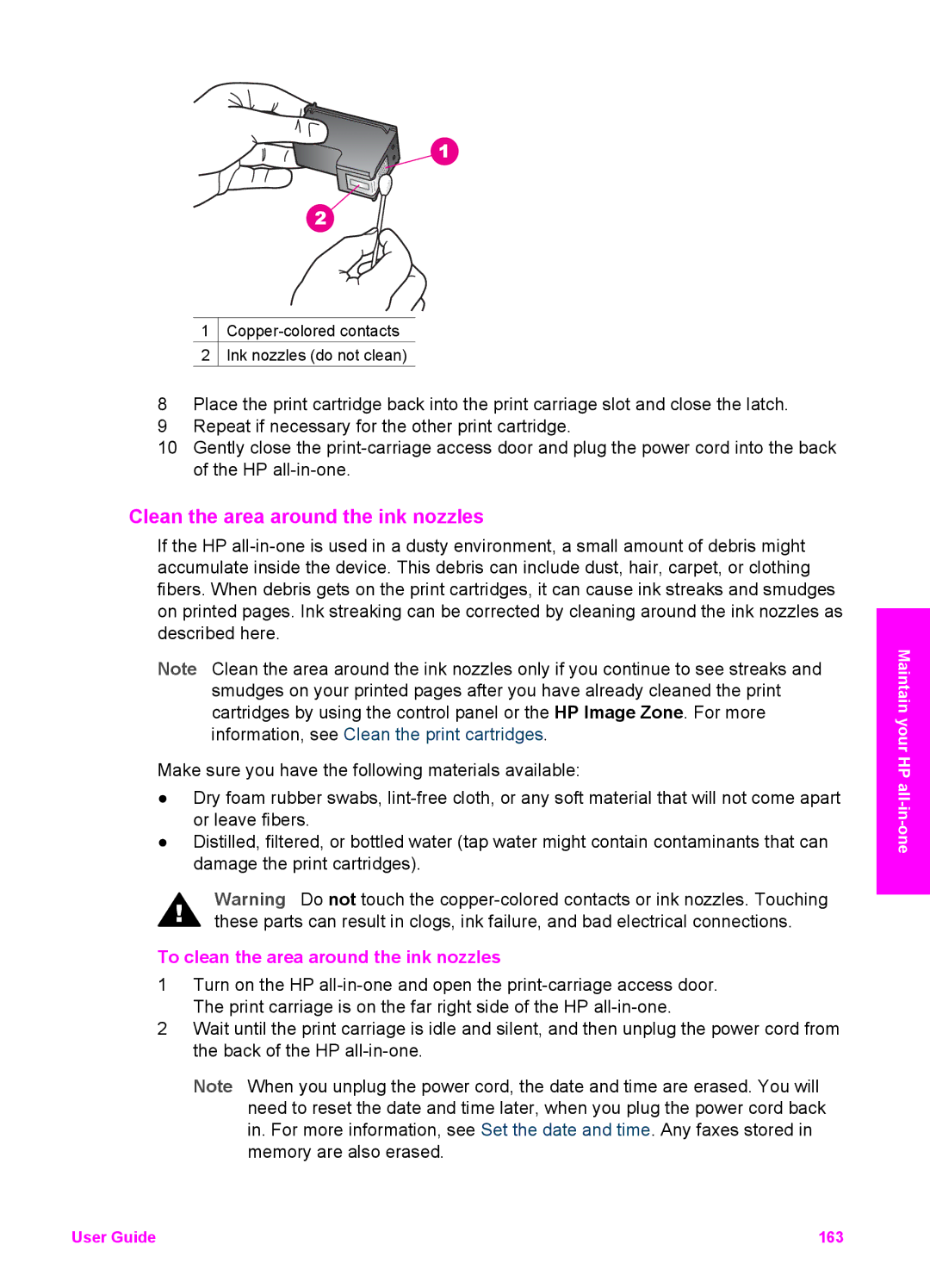 HP 7310xi, 7410xi manual Clean the area around the ink nozzles, To clean the area around the ink nozzles 