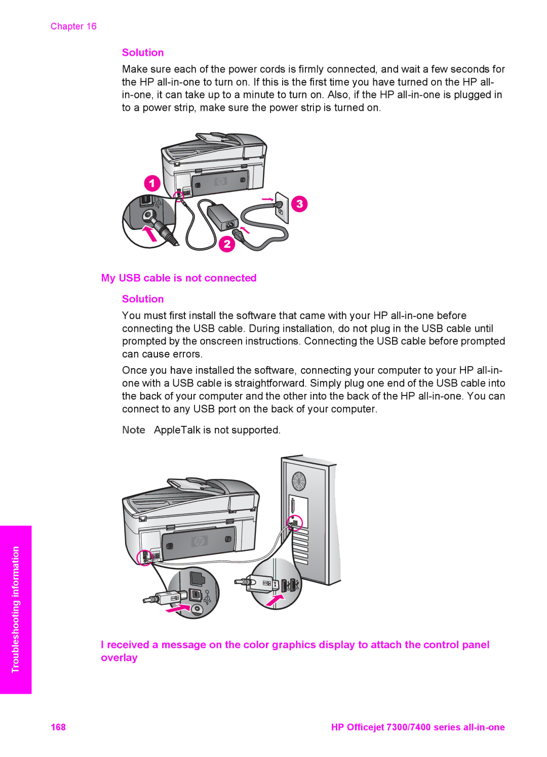 HP 7410xi, 7310xi manual My USB cable is not connected Solution 