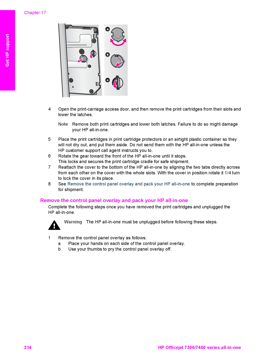 HP 7410xi, 7310xi manual Remove the control panel overlay and pack your HP all-in-one 