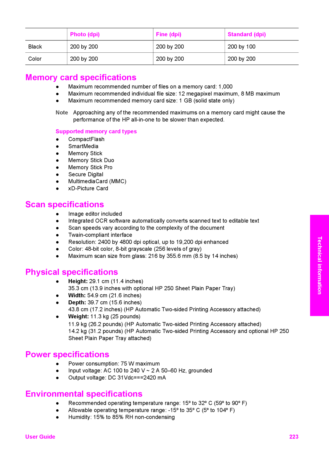 HP 7310xi, 7410xi manual Memory card specifications 