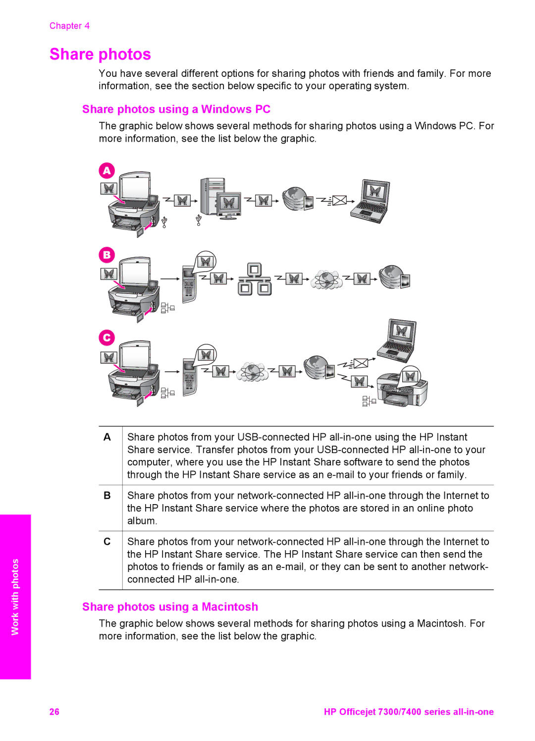 HP 7410xi, 7310xi manual Share photos using a Windows PC, Share photos using a Macintosh 