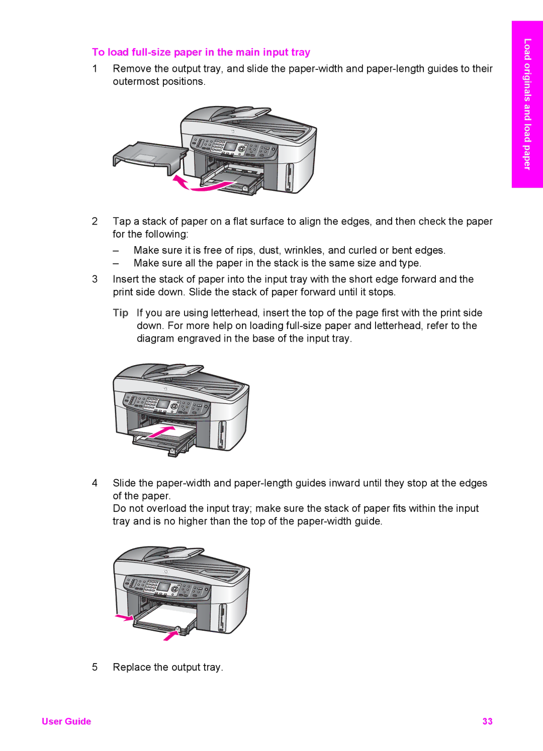 HP 7410xi, 7310xi manual To load full-size paper in the main input tray 