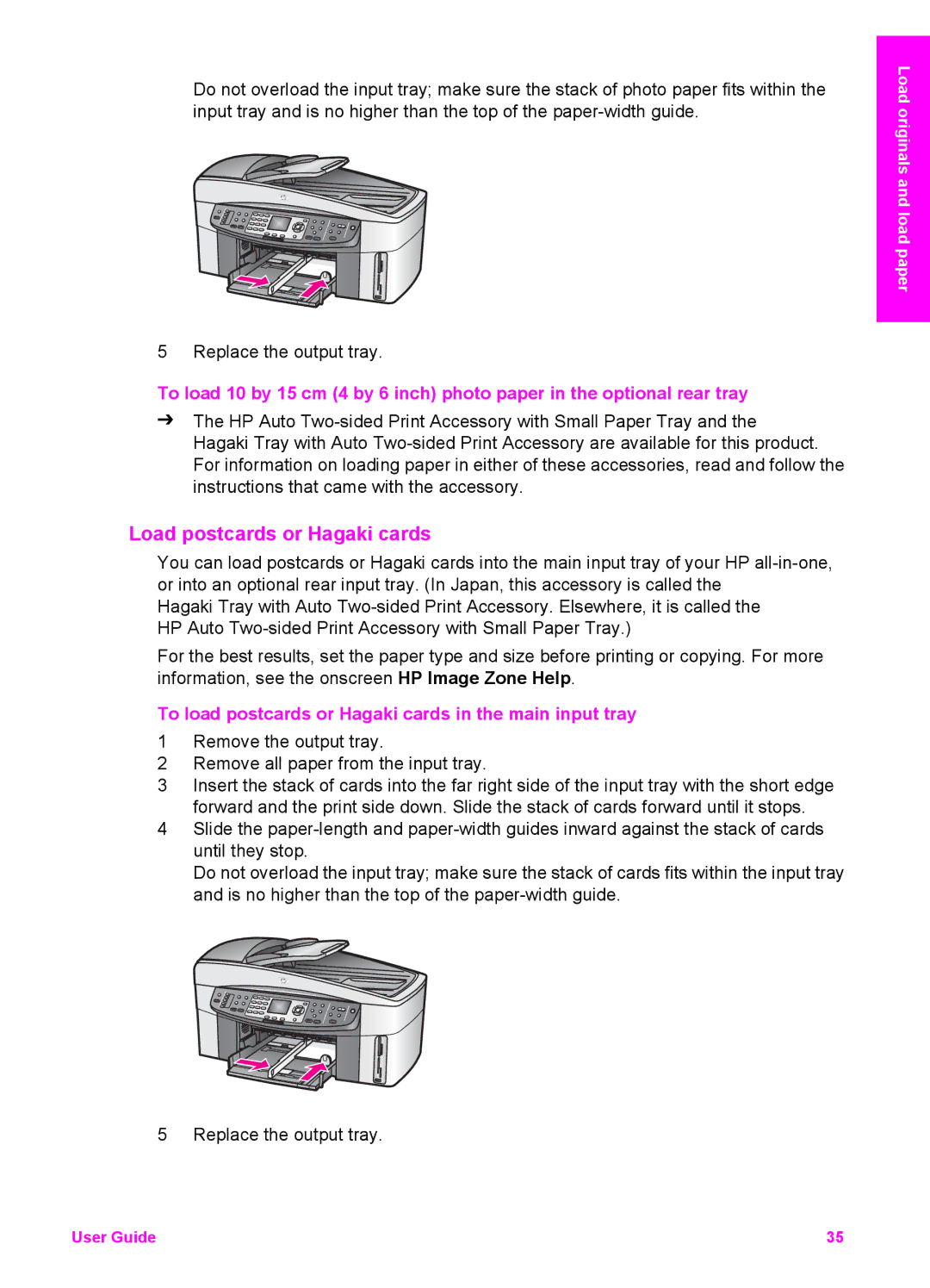 HP 7310xi, 7410xi manual Load postcards or Hagaki cards, To load postcards or Hagaki cards in the main input tray 