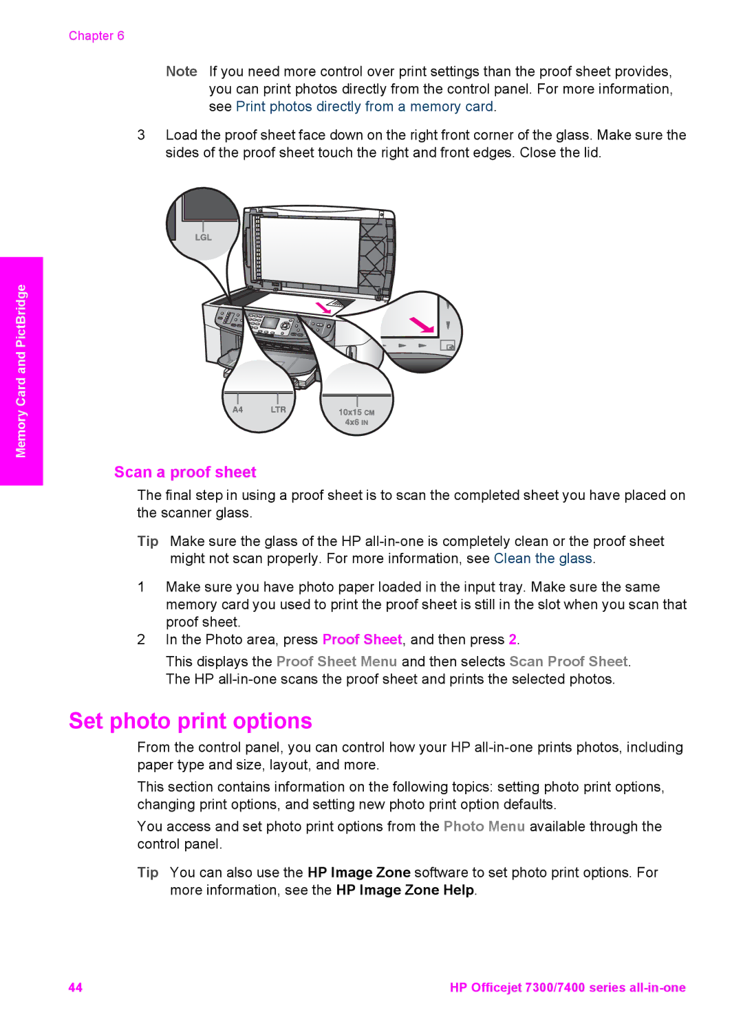 HP 7410xi, 7310xi manual Set photo print options, Scan a proof sheet 