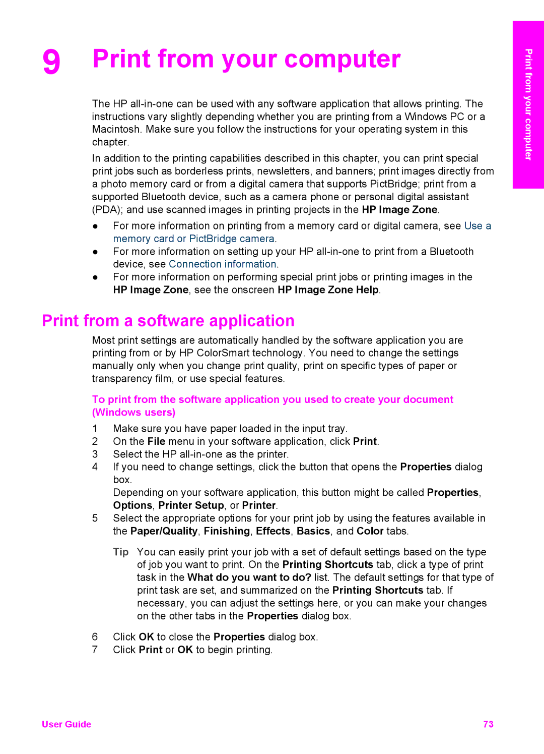 HP 7410xi, 7310xi manual Print from your computer, Print from a software application 