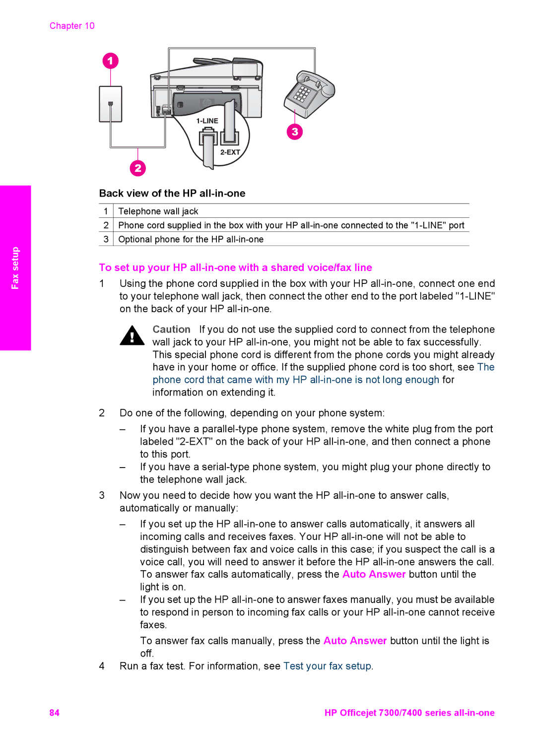 HP 7410xi, 7310xi manual To set up your HP all-in-one with a shared voice/fax line 