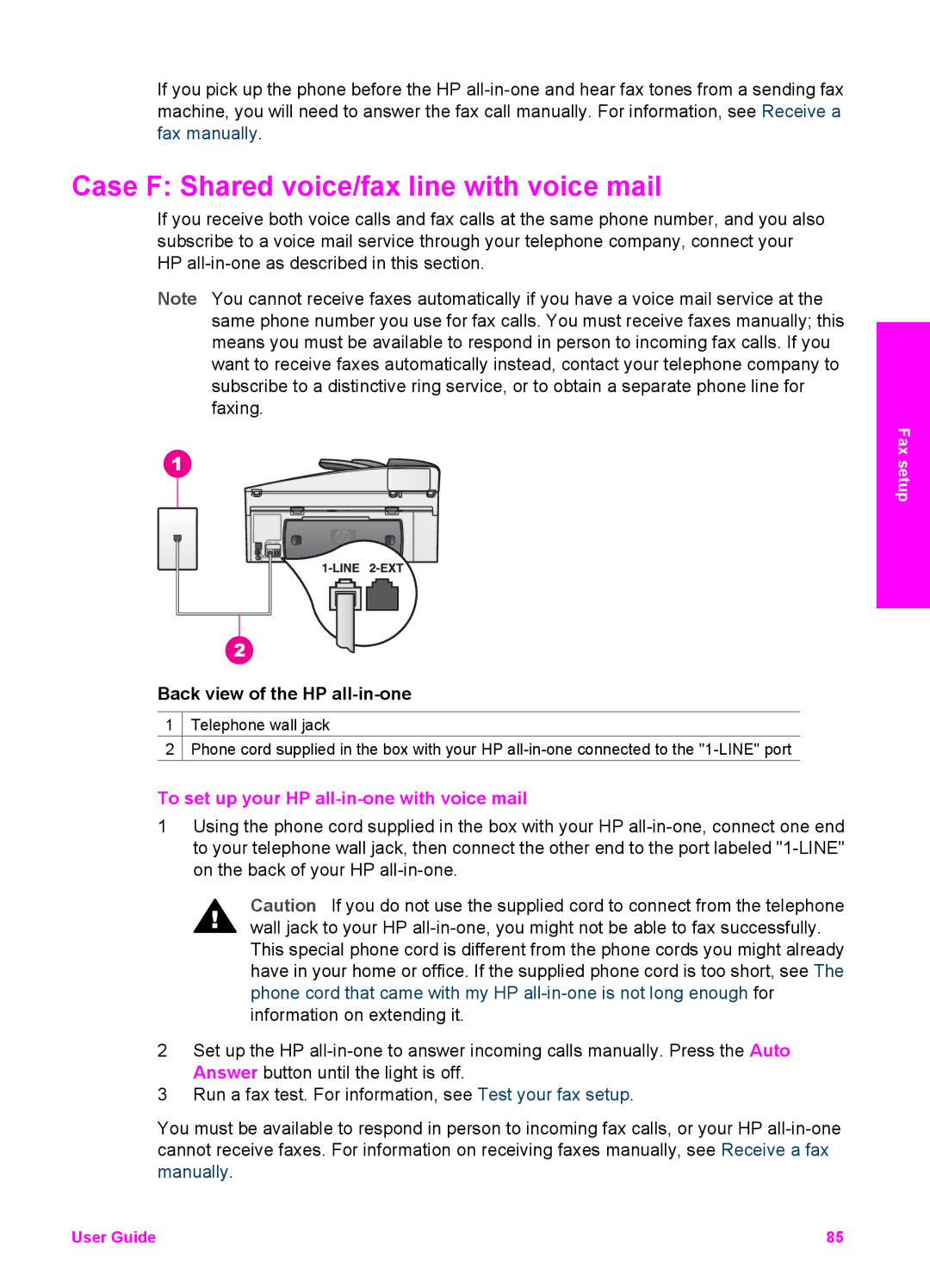 HP 7410xi, 7310xi manual Case F Shared voice/fax line with voice mail, To set up your HP all-in-one with voice mail 