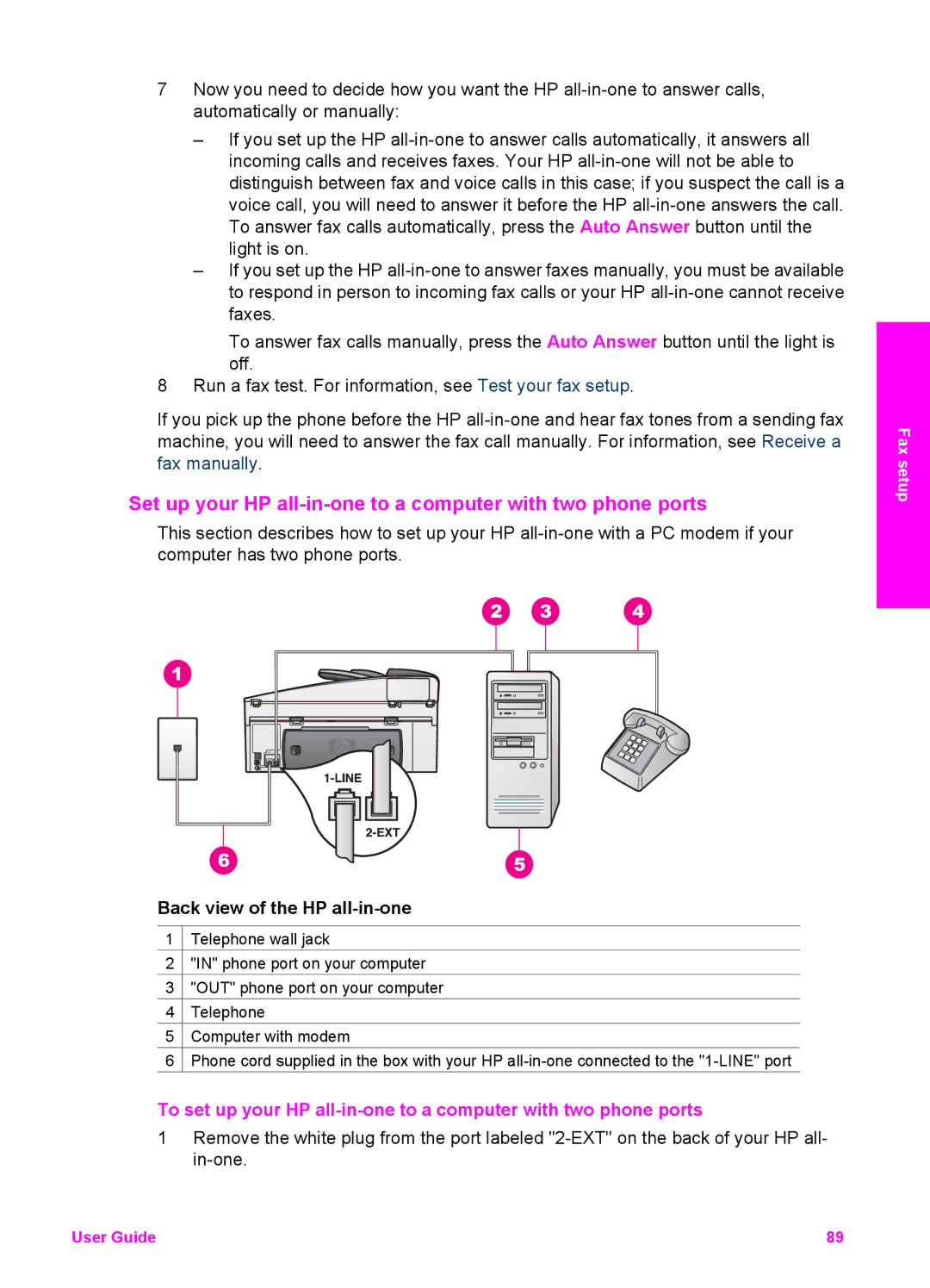 HP 7410xi, 7310xi manual Set up your HP all-in-one to a computer with two phone ports 