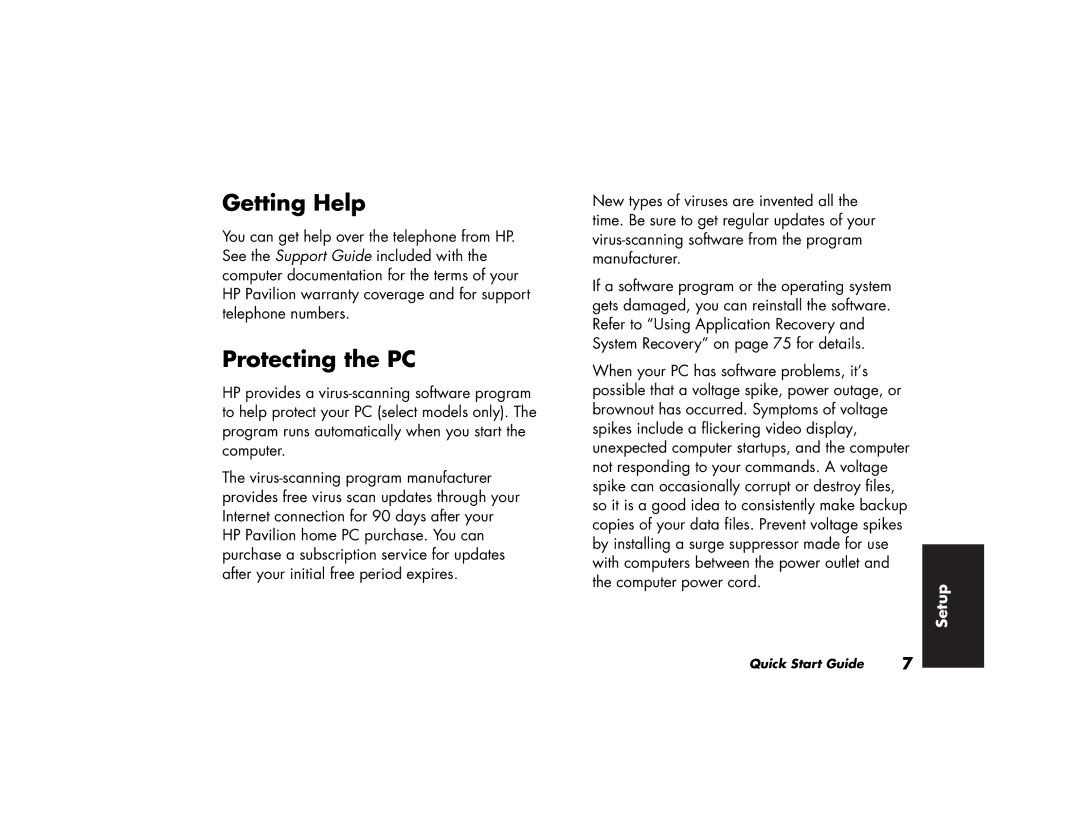 HP 742c (US/CAN), 732c (US), 542x (US), 522n (US/CAN), 522c (US/CAN), 752w (US/CAN), 502n (US) Getting Help, Protecting the PC 