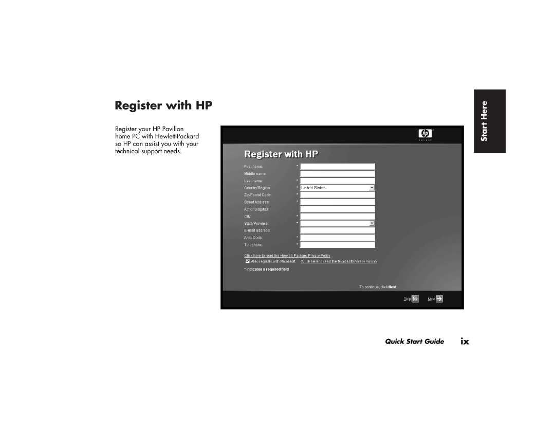 HP 512n (US/CAN), 742c (US/CAN), 732c (US), 542x (US), 522n (US/CAN) manual Register with HP, Start Here, Quick Start Guide 