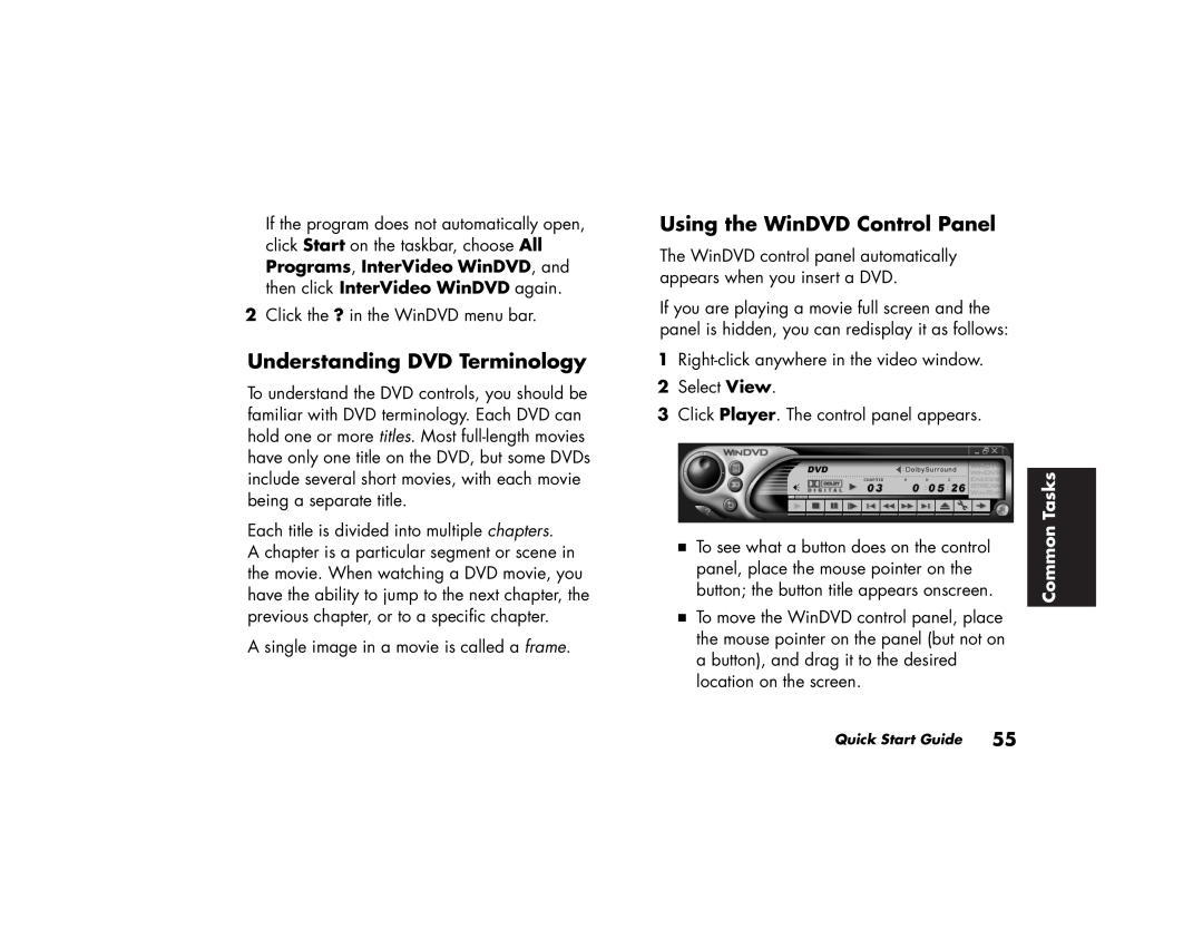 HP 742c (US/CAN), 732c (US), 542x (US), 522n (US/CAN) manual Understanding DVD Terminology, Using the WinDVD Control Panel 