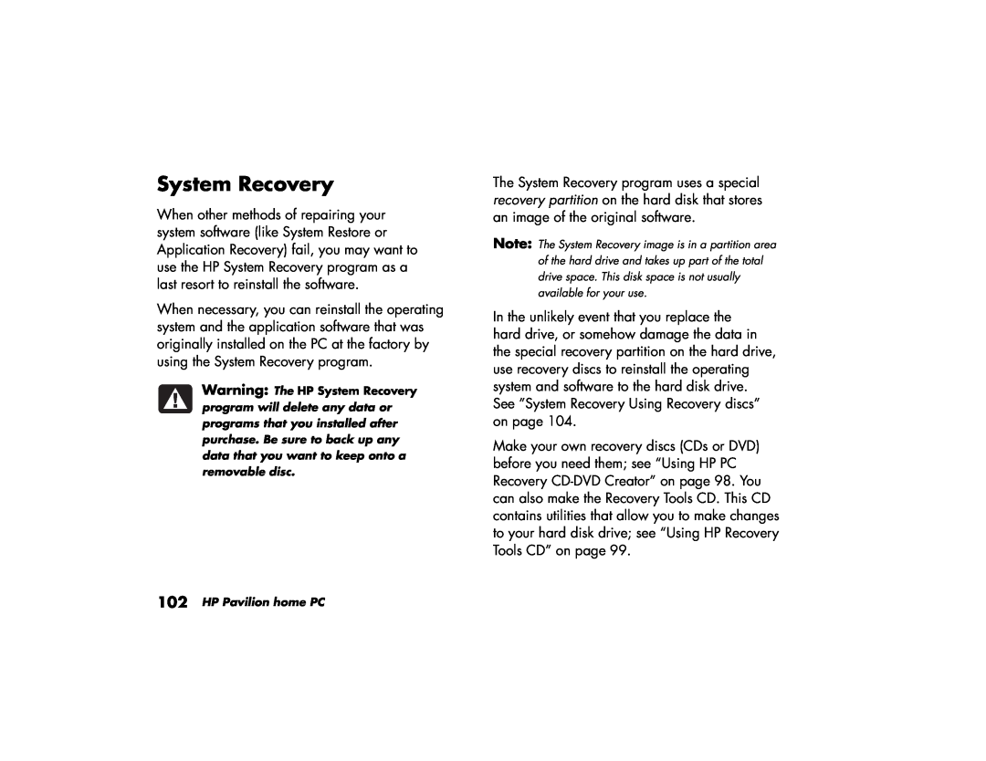 HP a264w (US), 746c (US/CAN), 716n (US), 526x (US), 576x (US), 506x (US), 516x (US), a200n (US/CAN), a250n manual System Recovery 
