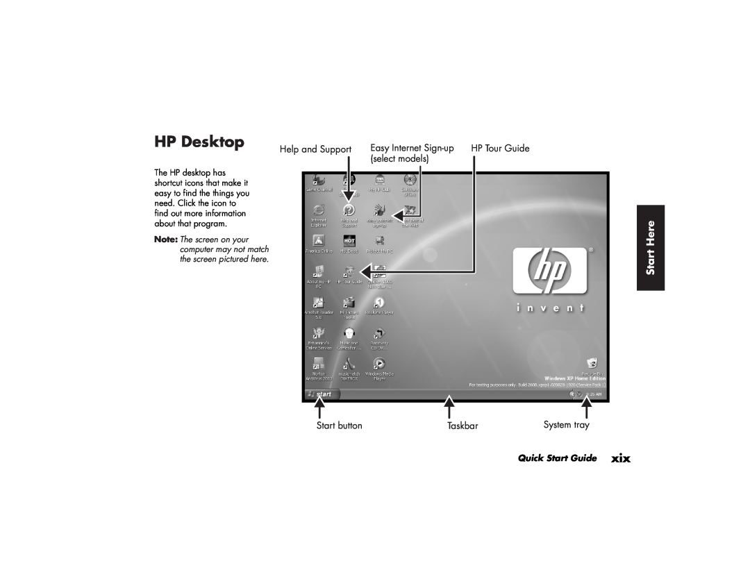 HP a262n (US/CAN), 746c (US/CAN), 716n (US), 526x (US), 576x (US), 506x (US), a250n HP Desktop, Start Here, Quick Start Guide 