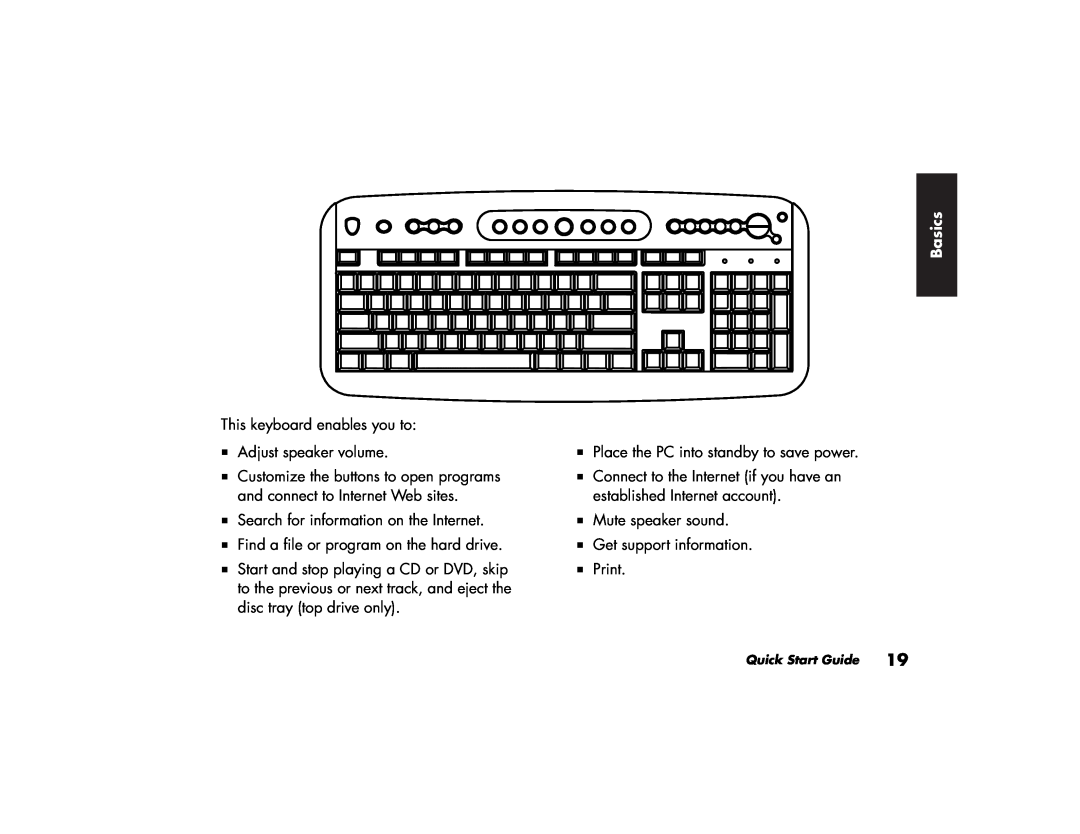 HP a250y (D7219V), 746c (US/CAN), 716n (US), 526x (US), 576x (US), 506x (US), 516x (US) Basics, This keyboard enables you to 