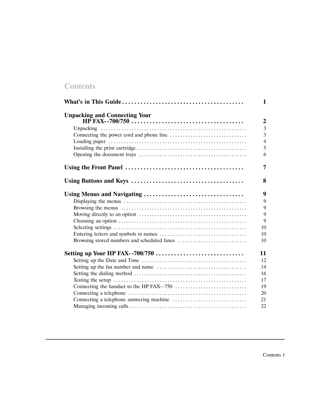 HP 750 Fax manual Contents 