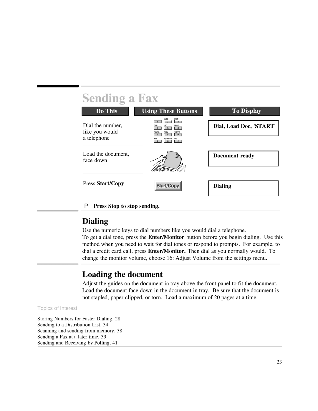 HP 750 Fax manual Sending a Fax, Dialing, Loading the document 