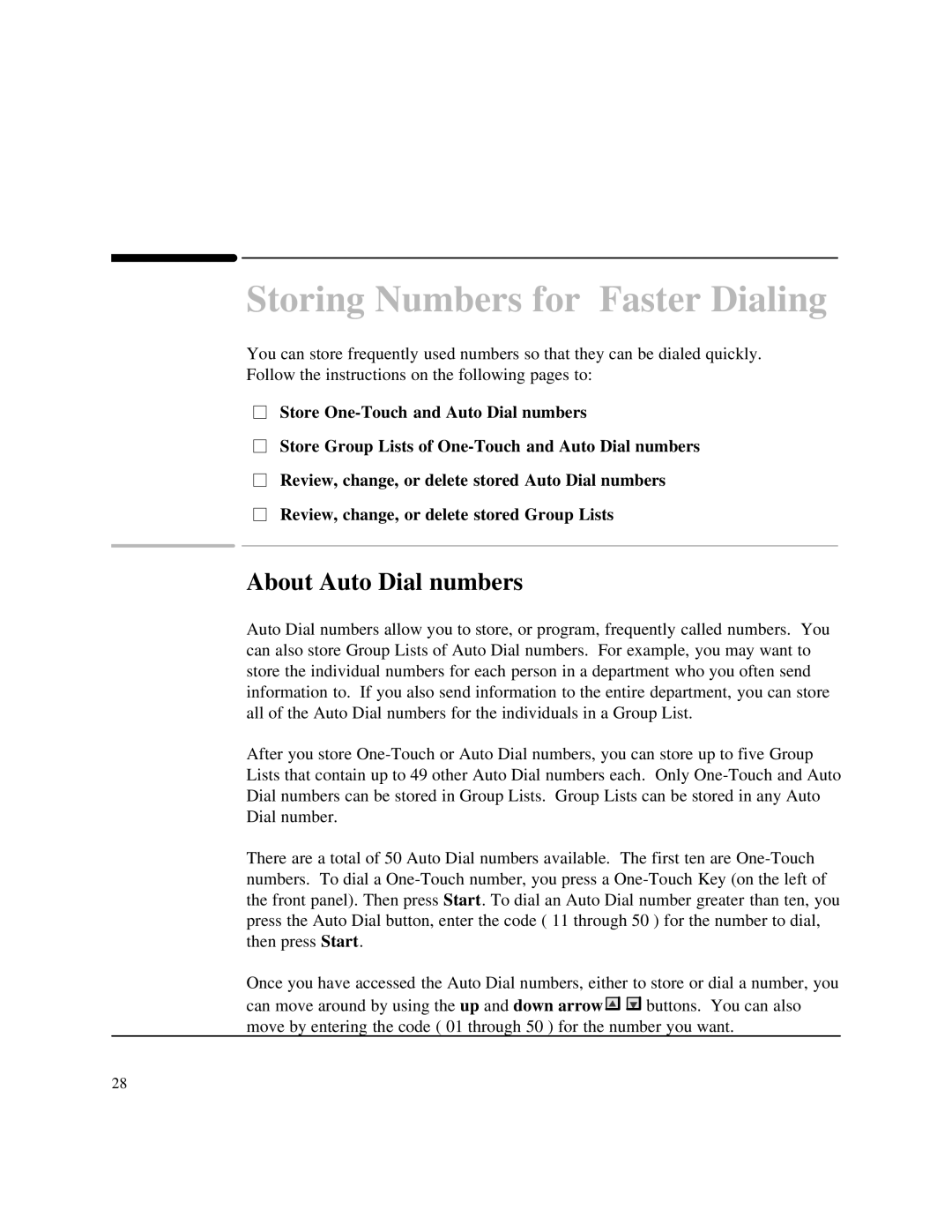 HP 750 Fax manual Storing Numbers for Faster Dialing, About Auto Dial numbers 