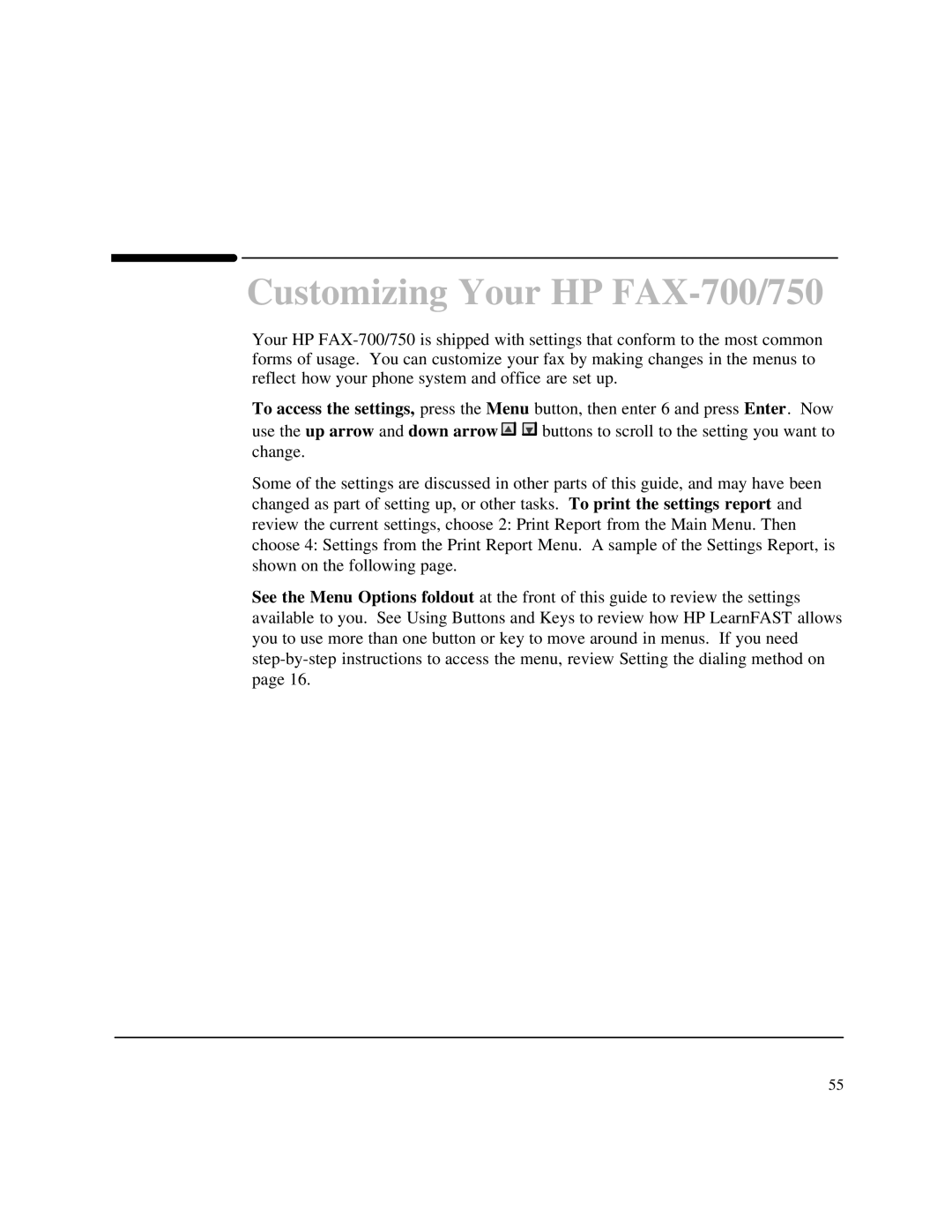 HP 750 Fax manual Customizing Your HP FAX-700/750 