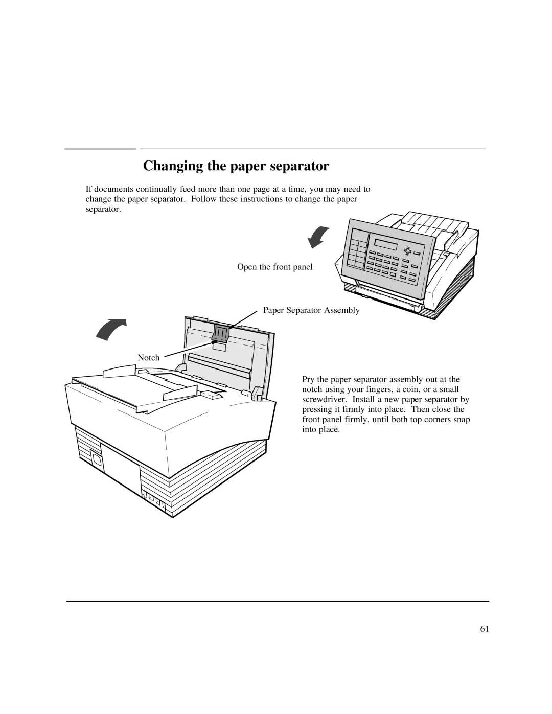 HP 750 Fax manual Changing the paper separator 