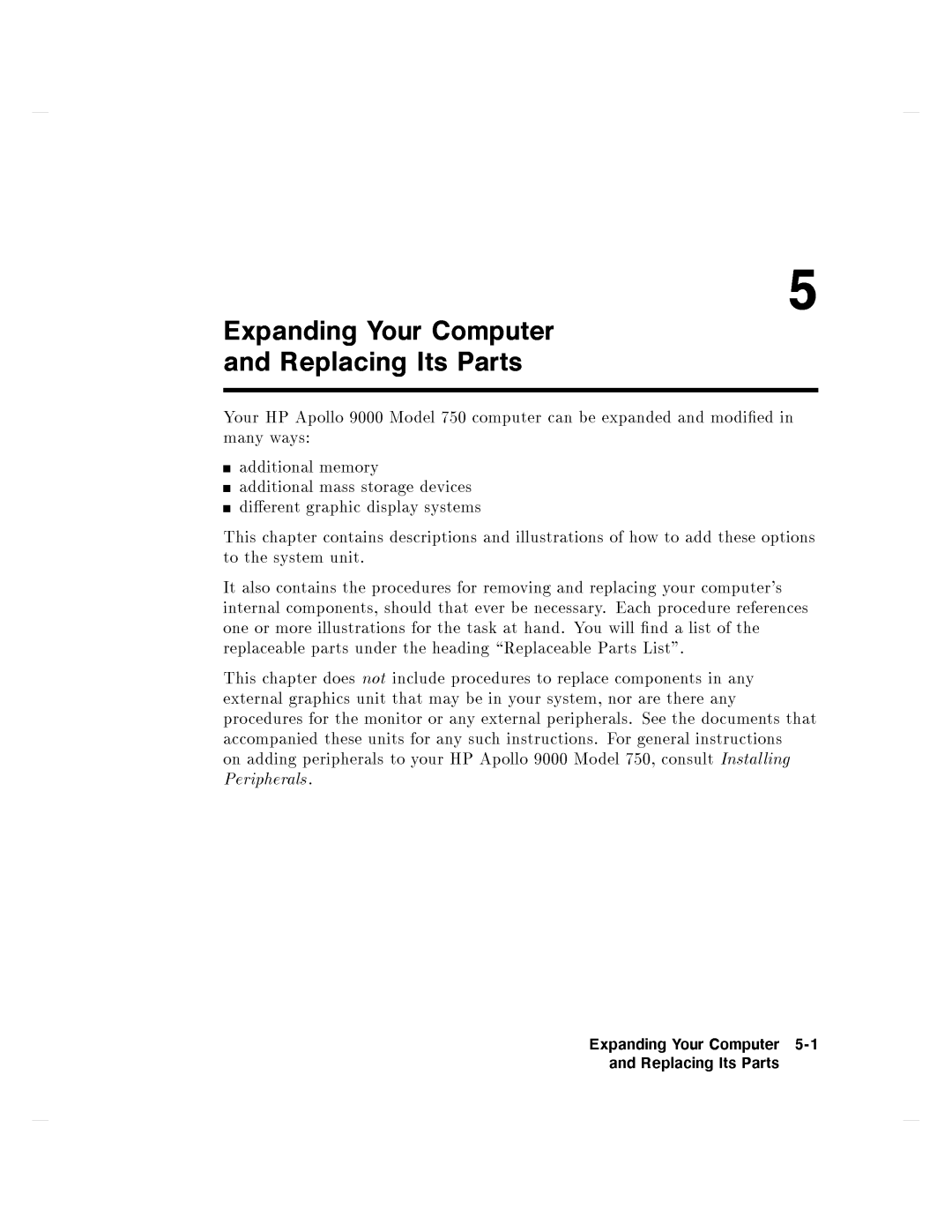 HP 750 manual ExpandingReplacingYourComputerItsParts5-1 