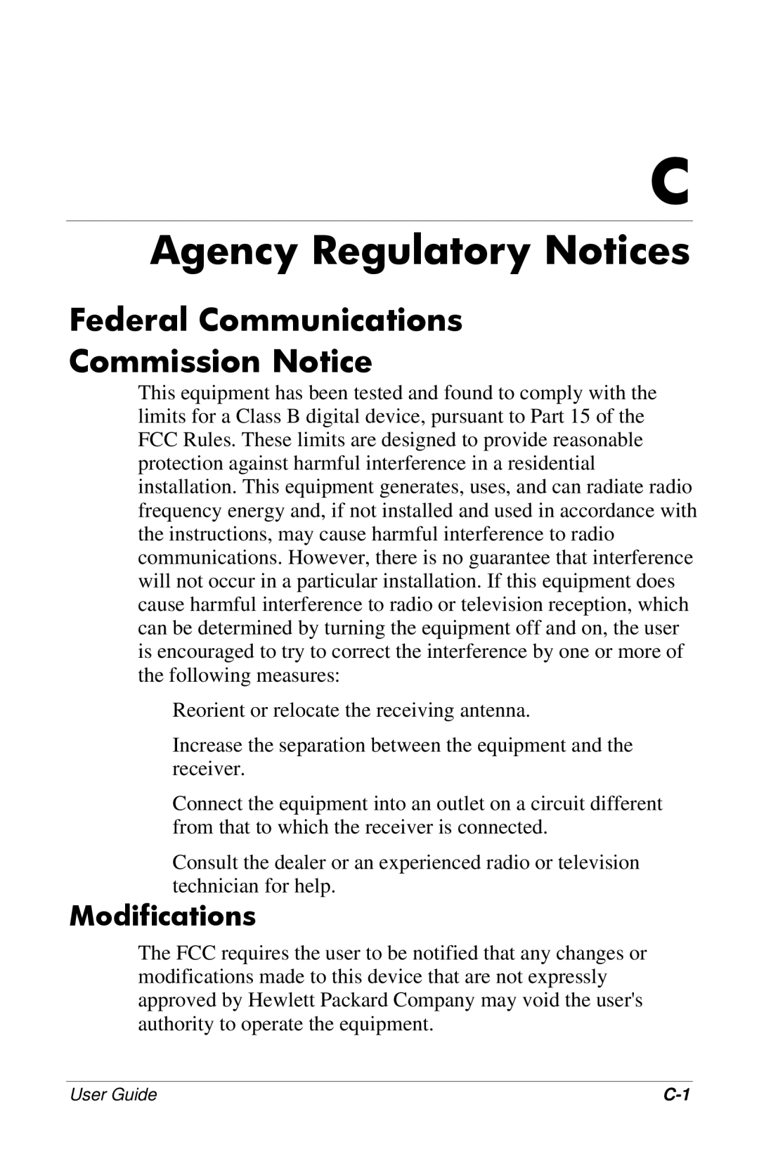 HP mx704, 7500, CRT, 9500, 7550, 5500 manual Agency Regulatory Notices, Federal Communications Commission Notice, Modifications 